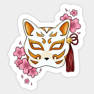 Cherry Blossom Fox Orange Mask - A Playful and Elegant Design Sticker